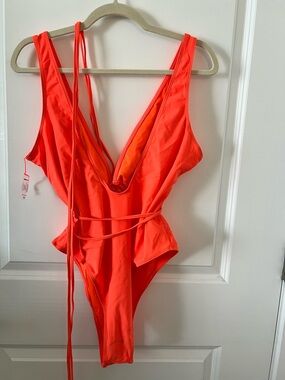 Women's Deep V One-Piece Swimsuit - Bright Coral